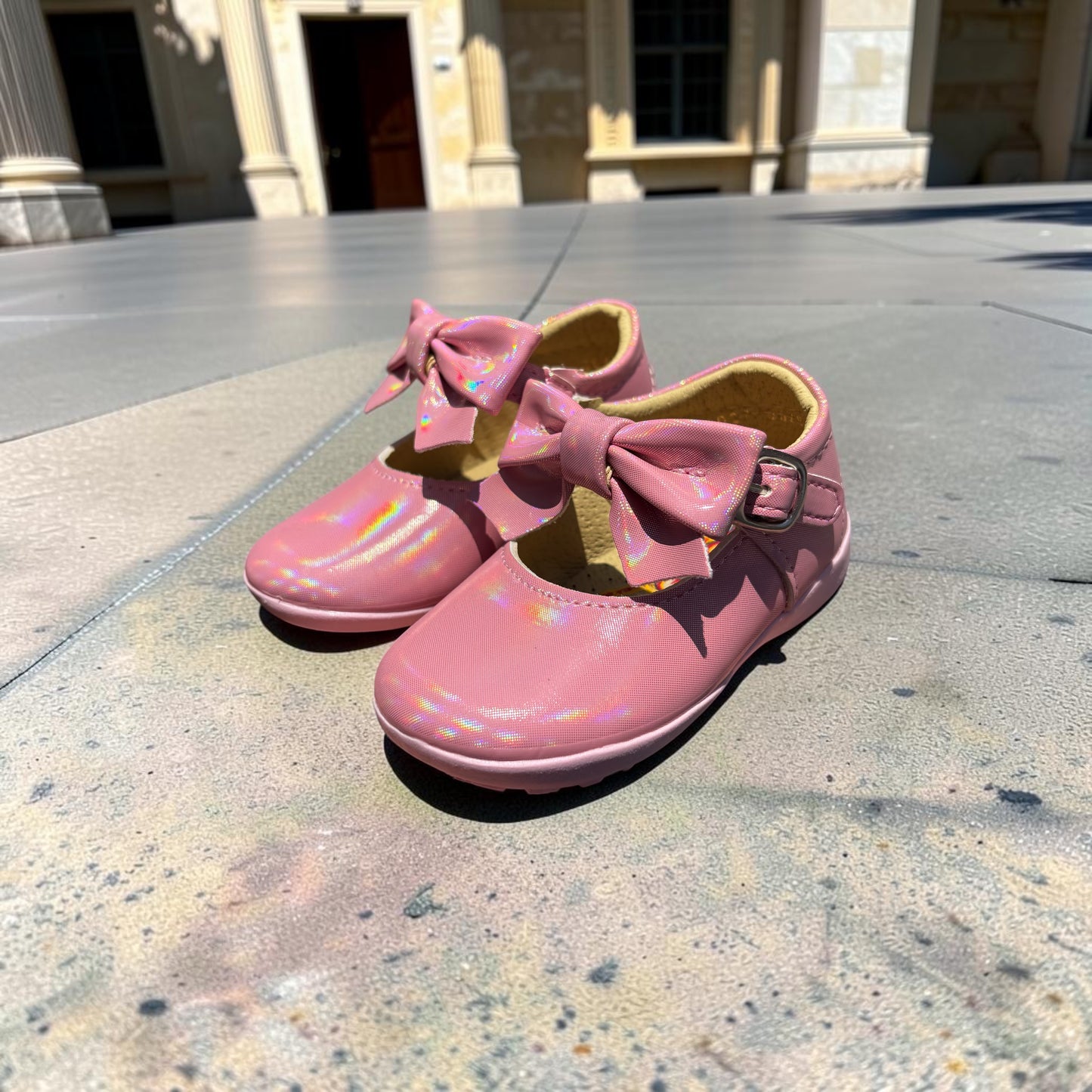 Iridescent Pink Shoes with Bow
