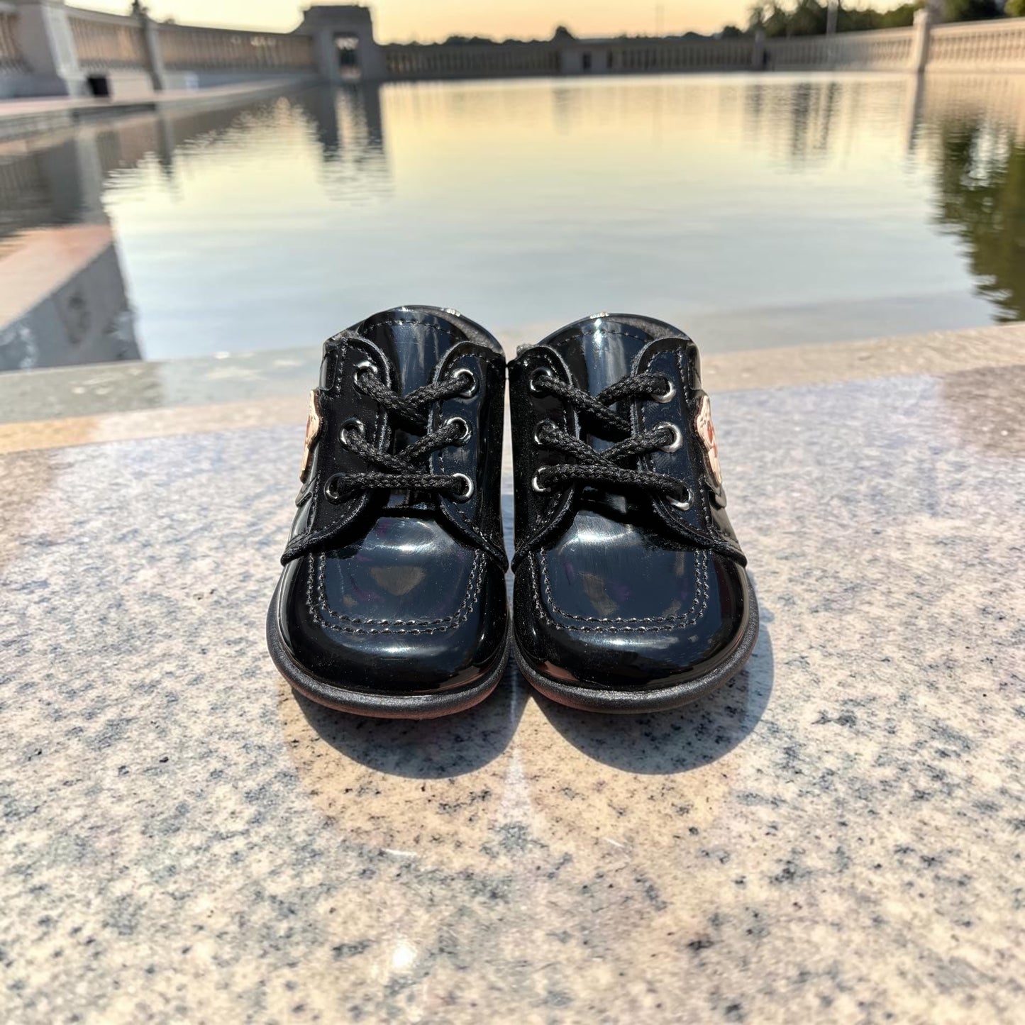 Adventurous Bear Patent Leather Baby Bootie