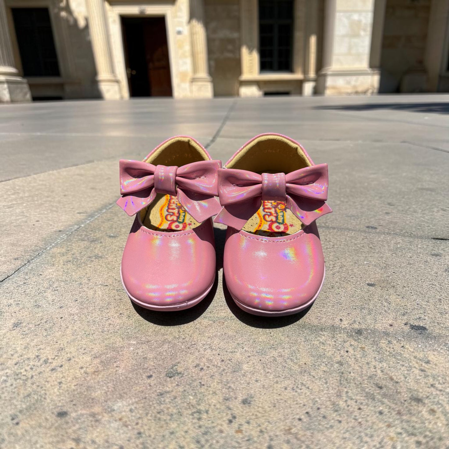Iridescent Pink Shoes with Bow