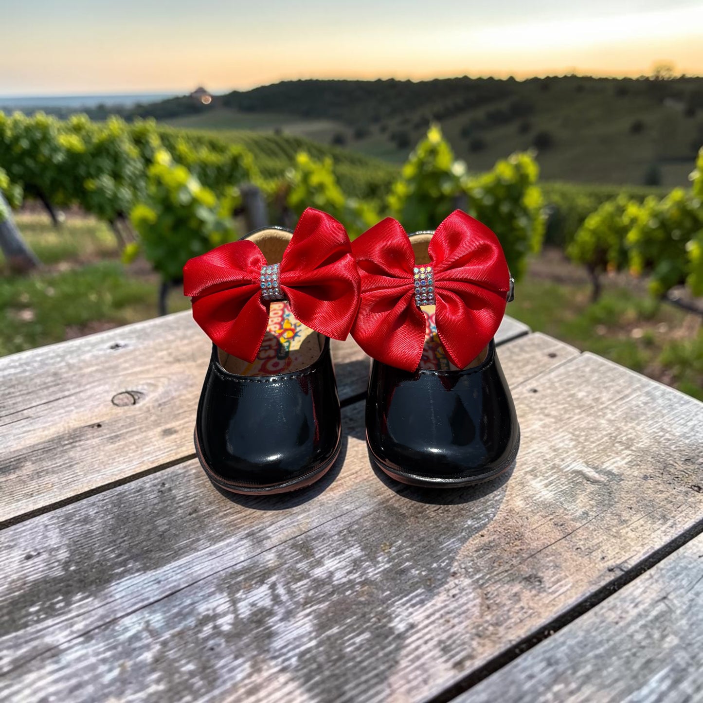 🤍 Patent Leather Shoes with a Big Red Bow