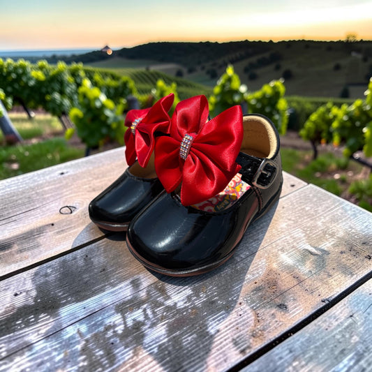 🤍 Zapatitos Charol Gran Lazo Rojo